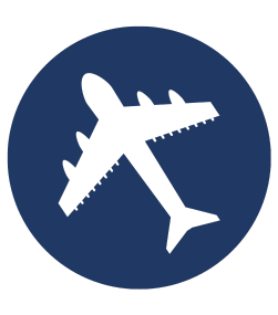 Decorative icon of an airplane.